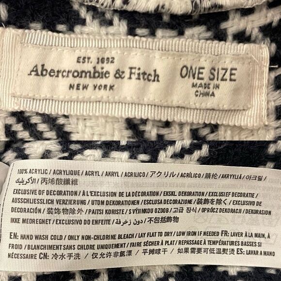 Abercrombie & Fitch Poncho Wrap | Navy & Cream Plaid Knit | One Size - Picture 6 of 6